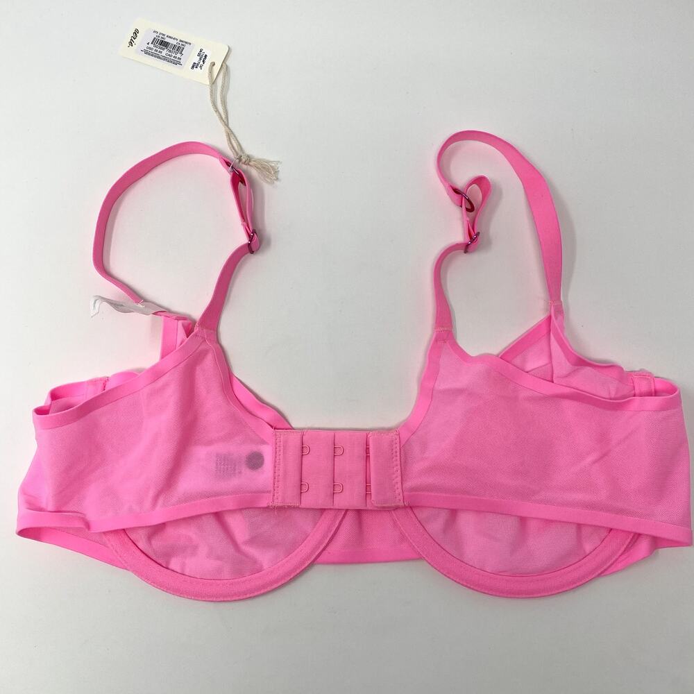 NEW Aerie Smoothez Hot Pink Mesh Unlined Wired Preppy Balconette Bra 36C - Picture 3 of 3